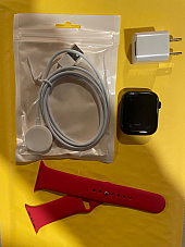 Apple Watch Series 7 45mm Aluminum Case Black GPS/Cellular Red Band M/L